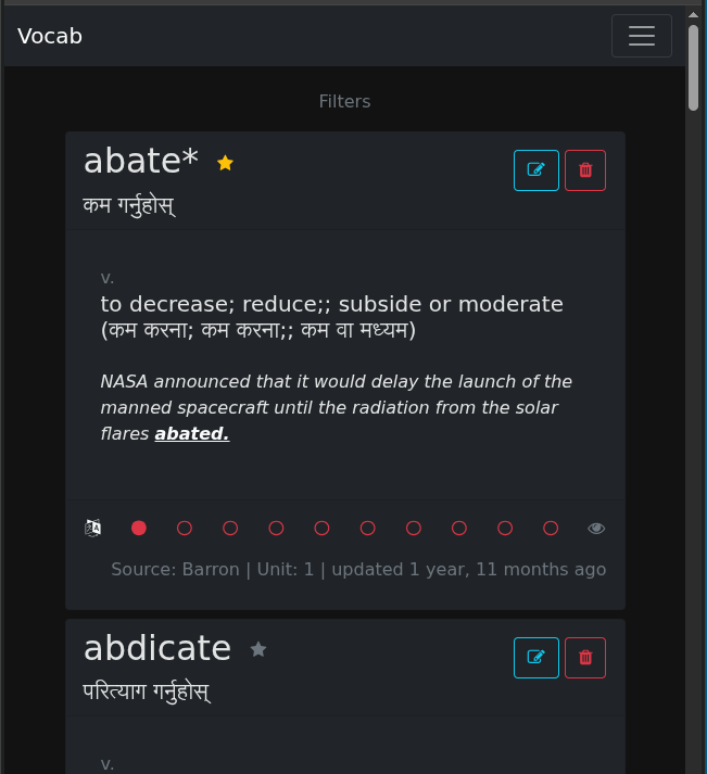GRE Vocab App Screenshot